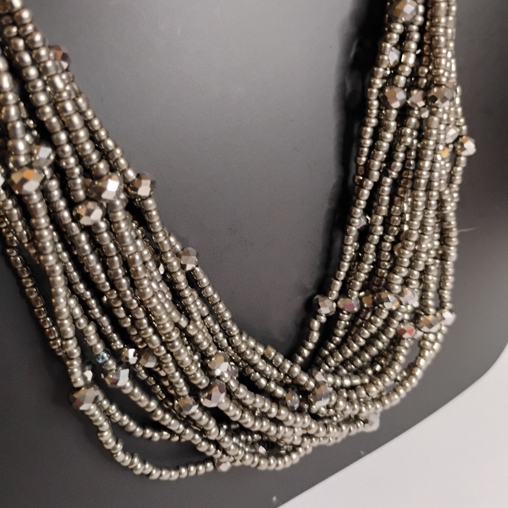 NWT Lane Bryant Silver Tone Seed Bead Multi Strand Necklace - Picture 4 of 8